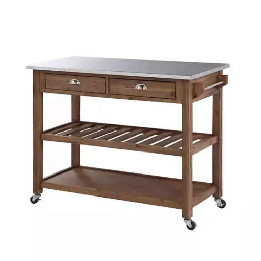 Kirklands Home Kitchen Islands & Bar Carts|Barnwood Sonoma Stainless Steel Top Kitchen Cart Brown