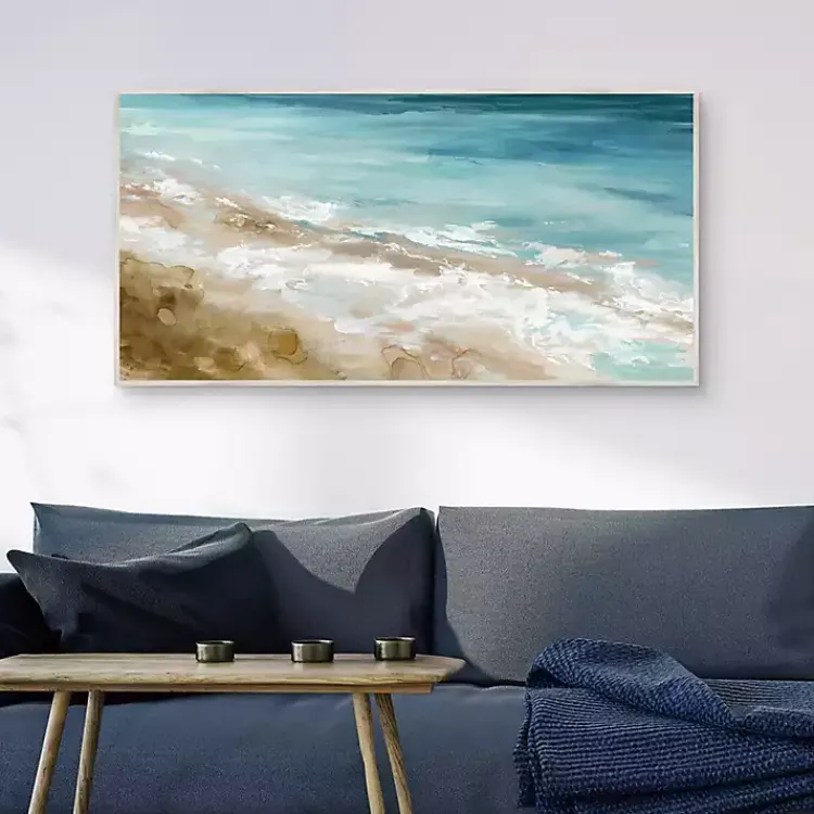 Kirklands Home Canvas Art|Beach Waves Framed Canvas Art Print Blue
