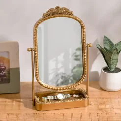 Kirklands Home Decorative Mirrors|Beaded Bordeaux Tray Base Tabletop Mirror