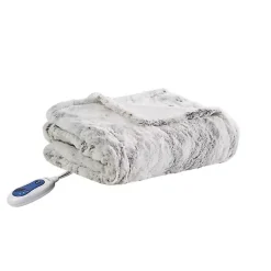 New Beautyrest Marble Faux Fur Oversized Heated Throw Blankets & Throws