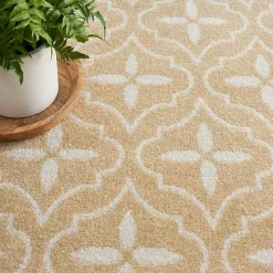Kirklands Home Outdoor Rugs|Beige & Ivory Quatrefoil Indoor/Outdoor Runner
