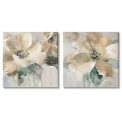 Kirklands Home Canvas Art|Beige Abstract Flowers Canvas Art Prints, Set of 2 Tan