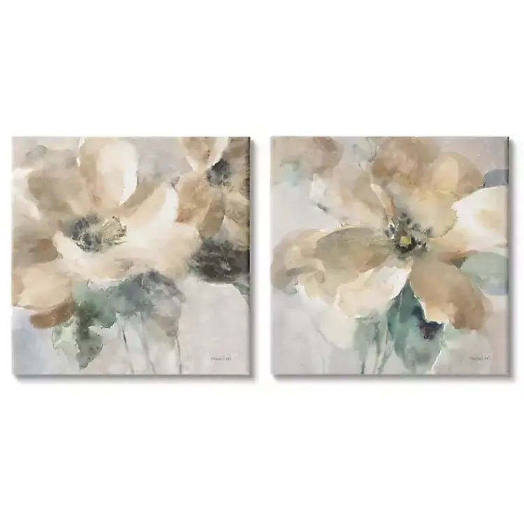 Kirklands Home Canvas Art|Beige Abstract Flowers Canvas Art Prints, Set of 2 Tan