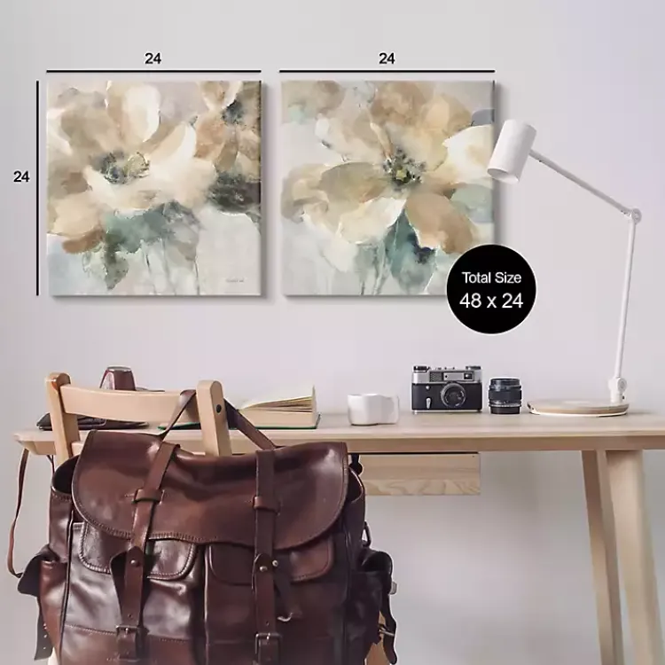 Kirklands Home Canvas Art|Beige Abstract Flowers Canvas Art Prints, Set of 2 Tan