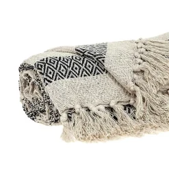 Discount Beige and Black Diamond Stripe Throw Blankets & Throws