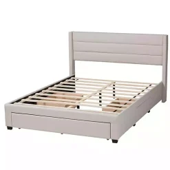 Kirklands Home Beds & Headboards|Beige Braylon Upholstered 3-Drawer Queen Bed Tan