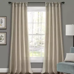 Kirklands Home Curtains & Drapes|Beige Burlap Knotted Curtain Panel Set, 108 in. Tan