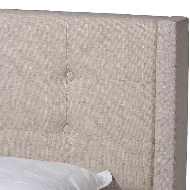 Kirklands Home Beds & Headboards|Beige Button Tufted Headboard Full Platform Bed Tan