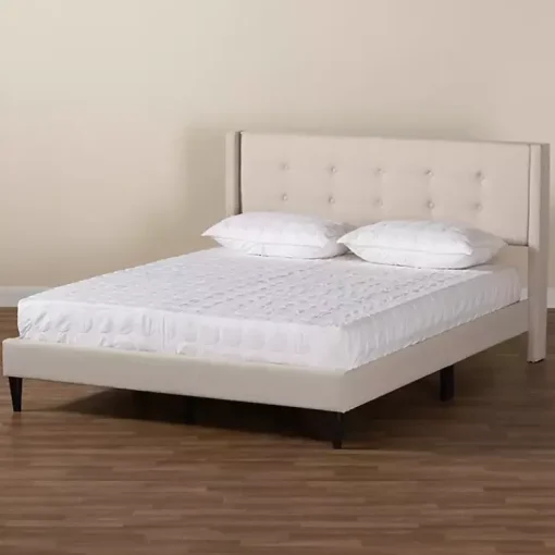 Kirklands Home Beds & Headboards|Beige Button Tufted Headboard Full Platform Bed Tan