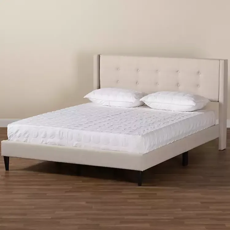 Kirklands Home Beds & Headboards|Beige Button Tufted Headboard Full Platform Bed Tan