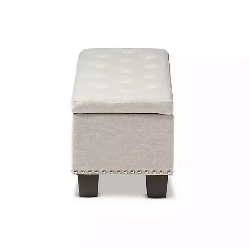 Kirklands Home Benches & Ottomans|Beige Button-Tufted Upholstered Storage Bench Tan