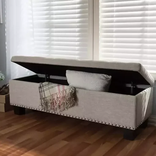 Kirklands Home Benches & Ottomans|Beige Button-Tufted Upholstered Storage Bench Tan