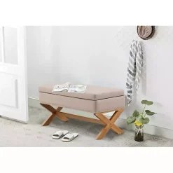 Kirklands Home Benches & Ottomans|Beige Crossed Storage Ottoman Tan