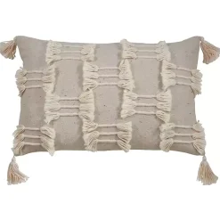 Best Beige Frayed Tassel Lumbar Pillow Pillows