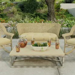 Kirklands Home Outdoor Cushions & Pillows|Beige French Edge Outdoor Wicker Settee Cushion Tan