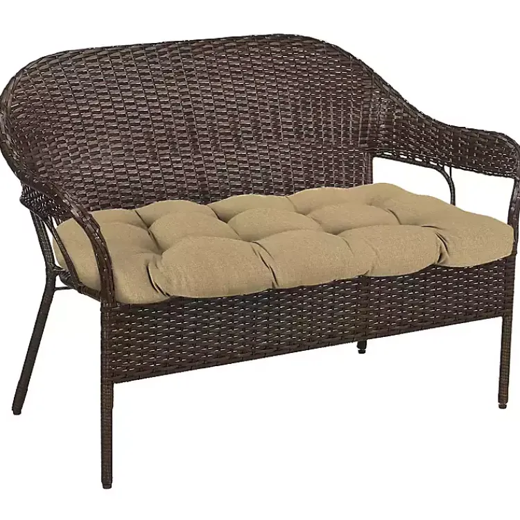 Kirklands Home Outdoor Cushions & Pillows|Beige French Edge Outdoor Wicker Settee Cushion Tan
