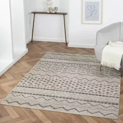 Kirklands Home Area Rugs|Beige Geometric Stripe Washable Area Rug, 5x7