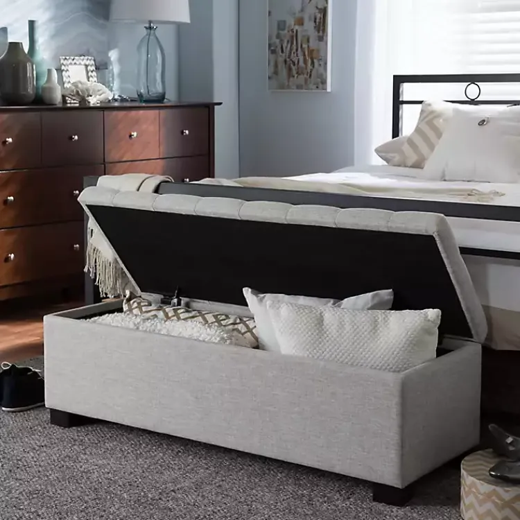 Kirklands Home Entryway Furniture|Beige Grid-Tufted Contemporary Storage Bench Tan