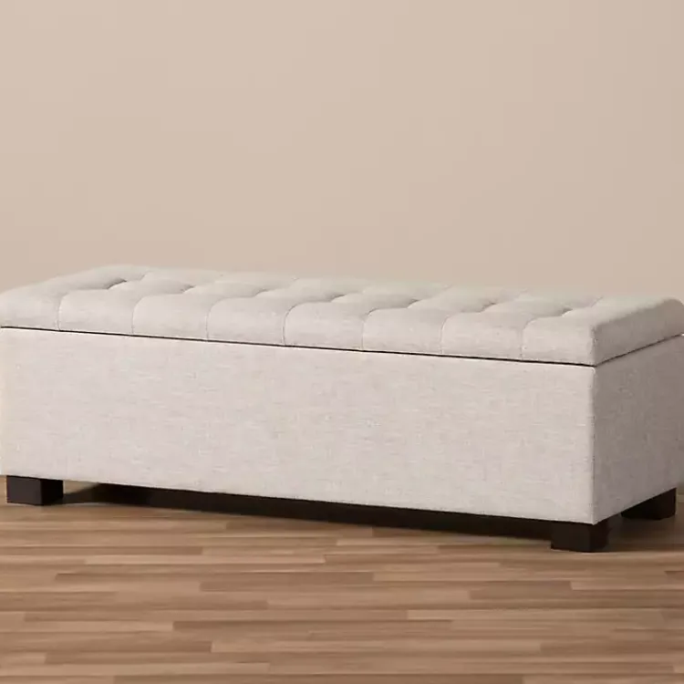 Kirklands Home Entryway Furniture|Beige Grid-Tufted Contemporary Storage Bench Tan