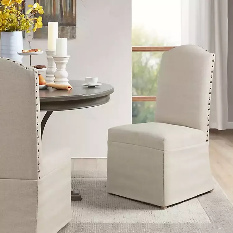 Kirklands Home Dining Chairs|Beige High Back Skirted Dining Chairs, Set of 2 Tan