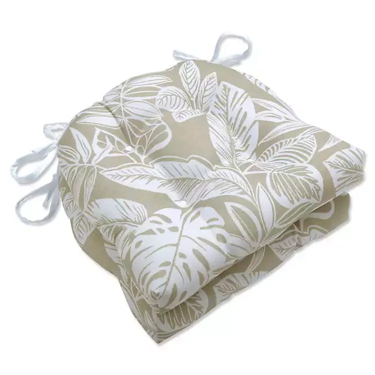 Kirklands Home Outdoor Cushions & Pillows|Beige Leaves Tufted 2-pc. Outdoor Cushions