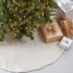 Hot Beige Linen Diamond Stitched Tree Skirt Christmas Tree Skirts & Collars