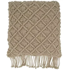 Outlet Beige Macrame Design Throw Pillow Blankets & Throws
