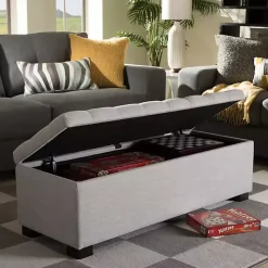 Kirklands Home Benches & Ottomans|Beige Tufted Contemporary Storage Bench