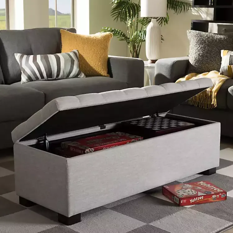 Kirklands Home Benches & Ottomans|Beige Tufted Contemporary Storage Bench