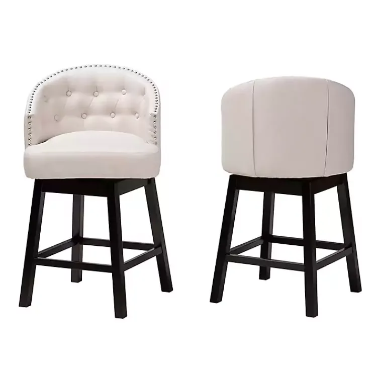 Kirklands Home Bar Stools & Counter Height Stools|Beige Tufted Seat Swivel Counter Stools, Set of 2 Tan