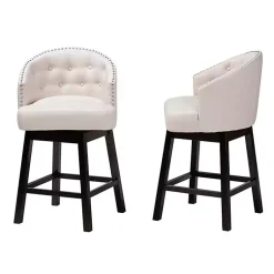 Kirklands Home Bar Stools & Counter Height Stools|Beige Tufted Seat Swivel Counter Stools, Set of 2 Tan