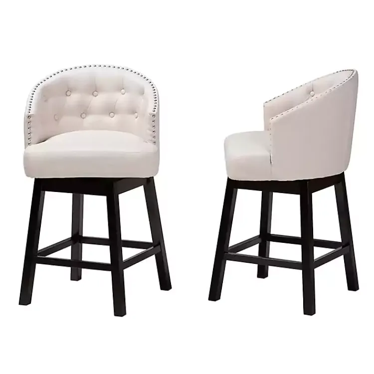 Kirklands Home Bar Stools & Counter Height Stools|Beige Tufted Seat Swivel Counter Stools, Set of 2 Tan