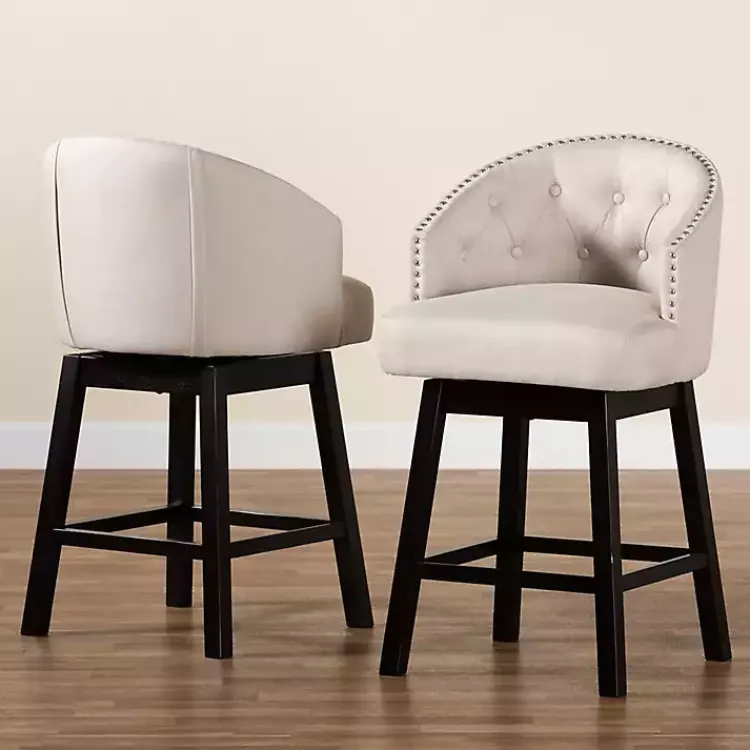 Kirklands Home Bar Stools & Counter Height Stools|Beige Tufted Seat Swivel Counter Stools, Set of 2 Tan