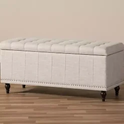 Kirklands Home Benches & Ottomans|Beige Tufted Upholstery Storage Ottoman Tan