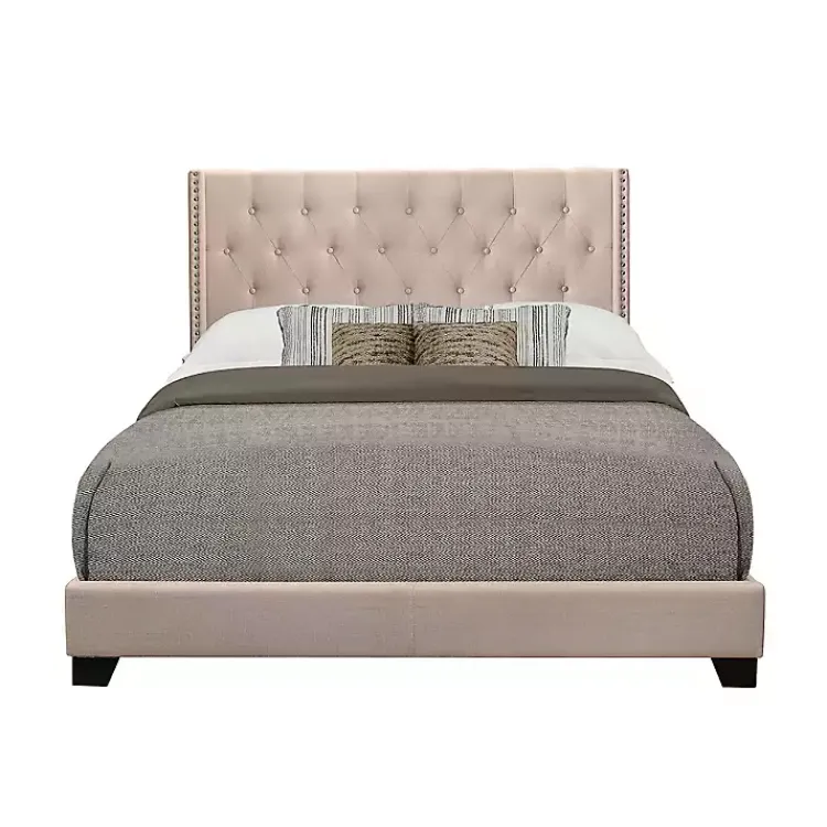 Kirklands Home Beds & Headboards|Beige Upholstered Button Tufted Wing Queen Bed Tan