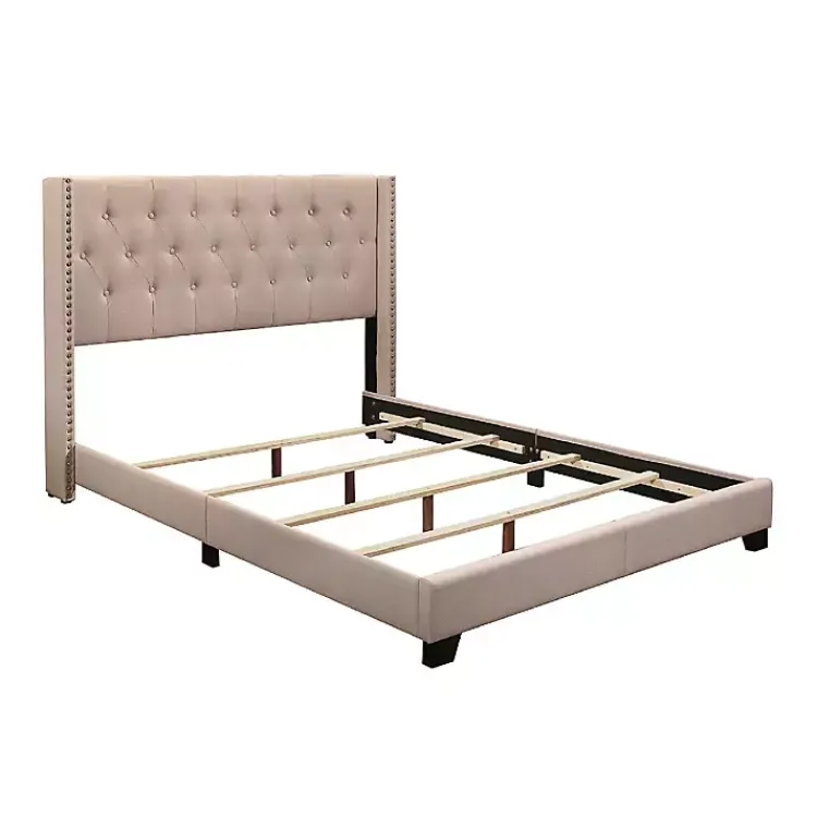 Kirklands Home Beds & Headboards|Beige Upholstered Button Tufted Wing Queen Bed Tan