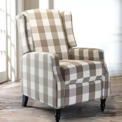 Kirklands Home Accent Chairs|Beige Windowpane Plaid Recliner