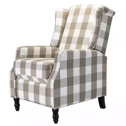 Kirklands Home Accent Chairs|Beige Windowpane Plaid Recliner