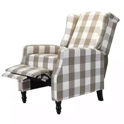 Kirklands Home Accent Chairs|Beige Windowpane Plaid Recliner