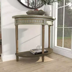 Kirklands Home Console Tables|Beige Wood and Metal Half Moon Console Table Tan
