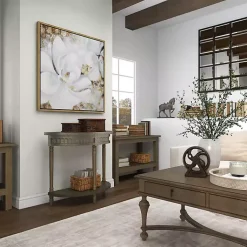 Kirklands Home Console Tables|Beige Wood and Metal Half Moon Console Table Tan