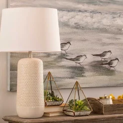 Kirklands Home Table Lamps|Beige Woven Ceramic Wicker Table Lamp Ivory