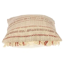 Beige Woven Red Stripes Lumbar Pillow Pillows