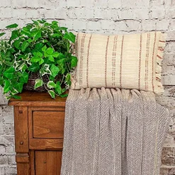 Beige Woven Red Stripes Lumbar Pillow Pillows