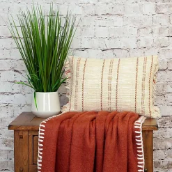 Beige Woven Red Stripes Lumbar Pillow Pillows