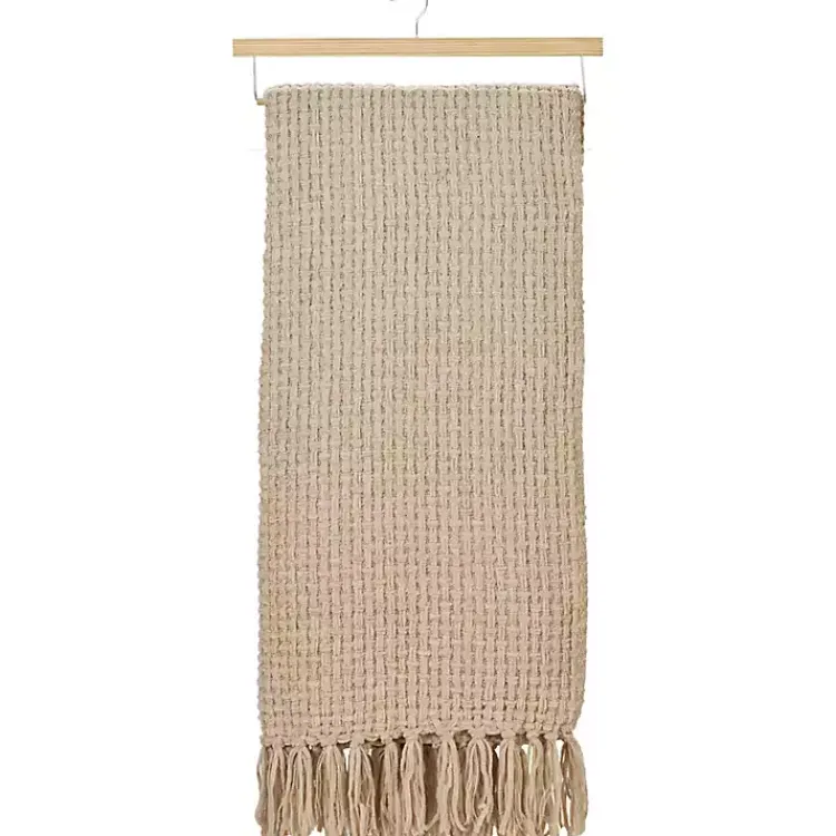 Clearance Beige Woven Waffle Knit Chenille Throw Blankets & Throws