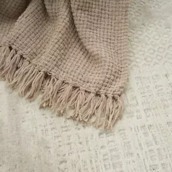 Clearance Beige Woven Waffle Knit Chenille Throw Blankets & Throws