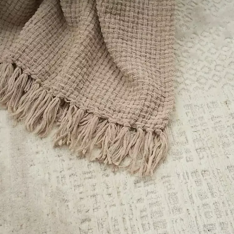 Clearance Beige Woven Waffle Knit Chenille Throw Blankets & Throws
