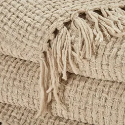 Clearance Beige Woven Waffle Knit Chenille Throw Blankets & Throws