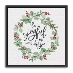 Clearance Berry Wreath Be Joyful Framed Canvas Art Print Christmas Art & Wall Decor